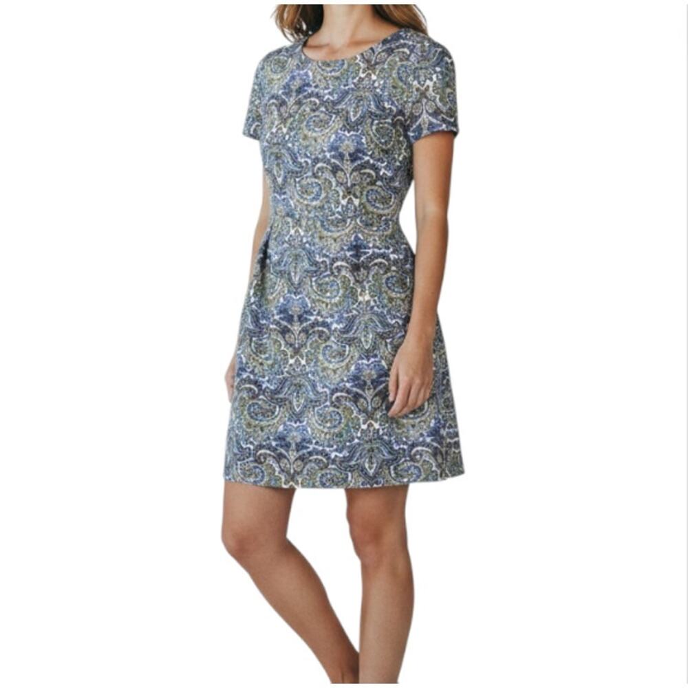 J.CREW Silk/Cotton Mini Dress Women Sz 6 Peacock Paisley Pockets Cottage Coastal